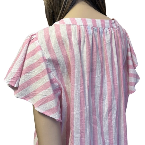 Draper James RSVP Blouse Linen Cotton Top Shirt Flutter Sleeve Shirred Smocked - Picture 10 of 16